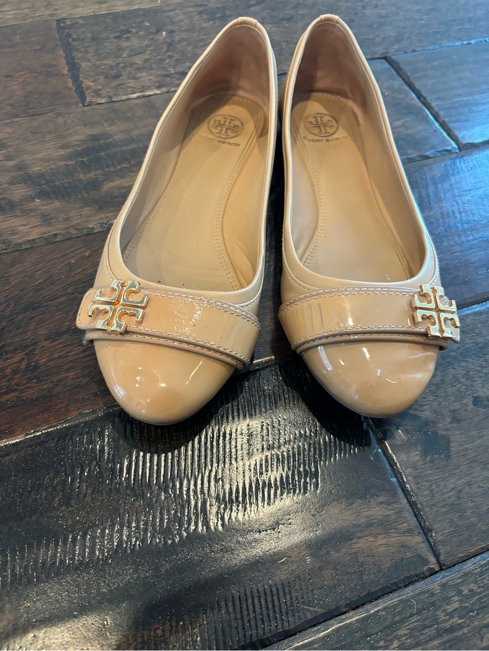 Tory Burch Nude Patent Leather Logo Ballet Flats